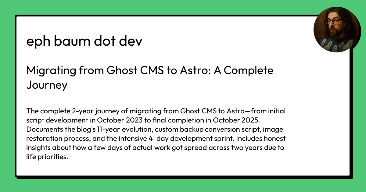 Migrating from Ghost CMS to Astro: A Complete Journey | eph baum dot dev